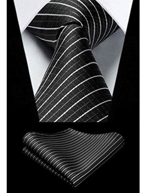 HISDERN Men's Woven Silk Necktie and Pocket Square Set