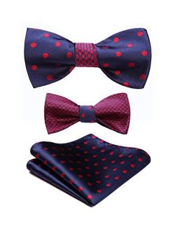 Mens Bowties Striped Self Tie Bow Tie Pocket Square Set Formal Double Sided Cool Woven Tuxedo Wedding Party