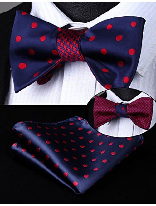 HISDERN Mens Bowties Striped Self Tie Bow Tie Pocket Square Set Formal Double Sided Cool Woven Tuxedo Wedding Party