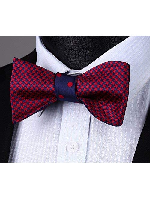 HISDERN Mens Bowties Striped Self Tie Bow Tie Pocket Square Set Formal Double Sided Cool Woven Tuxedo Wedding Party
