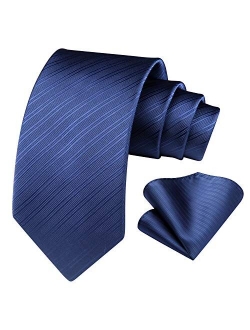 Plaid Stripe Pattern Mens Tie and Pocket Square Set Woven Necktie Handkerchief