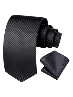 Plaid Stripe Pattern Mens Tie and Pocket Square Set Woven Necktie Handkerchief