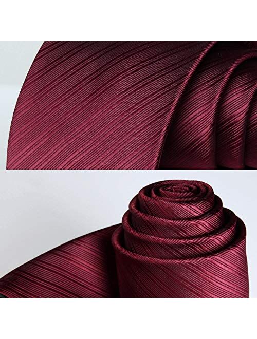 HISDERN Plaid Stripe Pattern Men’s Tie and Pocket Square Set Woven Necktie Handkerchief