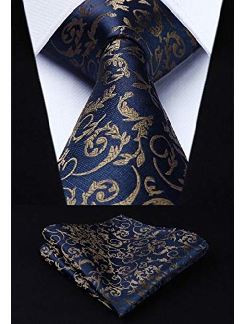 HISDERN Floral Tie for Men Handkerchief Woven Classic Paisley Mens Necktie & Pocket Square Set