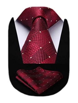 Plaid Polka Dots Tie Handkerchief Woven Classic Check Men's Necktie & Pocket Square Set
