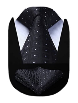 Plaid Polka Dots Tie Handkerchief Woven Classic Check Men's Necktie & Pocket Square Set