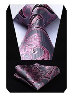 Extra Long Floral Paisley Tie for Men Handkerchief Men's Necktie & Pocket Square Set