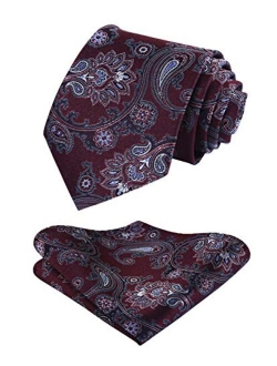 Extra Long Floral Paisley Tie for Men Handkerchief Men's Necktie & Pocket Square Set
