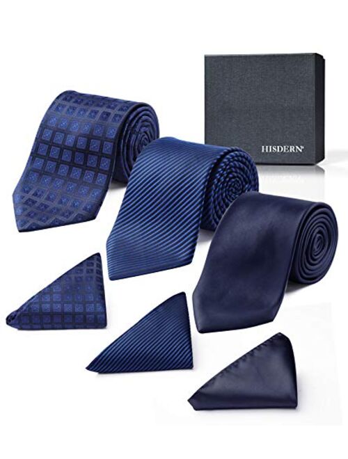 HISDERN Lot 3 PCS Classic Men's Silk Tie Set Necktie & Pocket Square - Multiple Sets