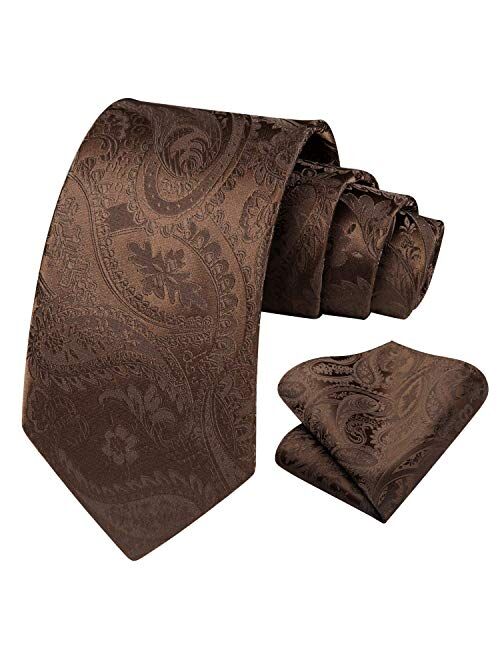 HISDERN Solid Paisley Tie for Men Handkerchief Woven Classic Flower Men's Necktie & Pocket Square Set