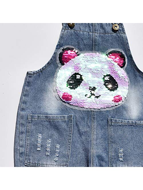 Peacolate 3-14Years Big Girls Jumpsuit&Rompers Overalls Blue Denim Color Changeable Sequin Pants
