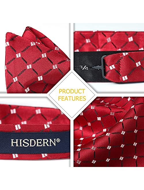 HISDERN 3 Packs Classic Men's Adjustable Self Tie Bow tie & Pocket Square Sets Good Gift for Men
