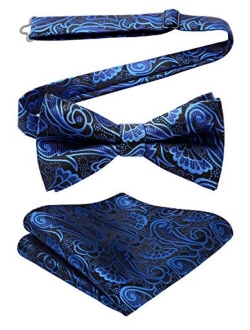 Pre-Tied Bow Ties for Men Classic Paisley Jacquard Bowties Pocket Square Set Fashion Formal Adjustable Bow Tie Wedding Party