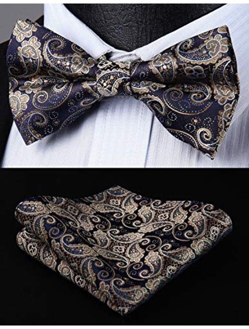 HISDERN Pre-Tied Bow Ties for Men Classic Paisley Jacquard Bowties Pocket Square Set Fashion Formal Adjustable Bow Tie Wedding Party