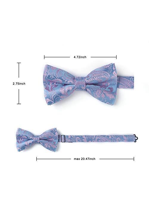HISDERN Pre-Tied Bow Ties for Men Classic Paisley Jacquard Bowties Pocket Square Set Fashion Formal Adjustable Bow Tie Wedding Party