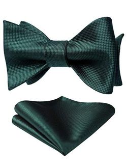 Men's Classic Solid Color Bowtie Satin Formal Tuxedo Woven Self Bow Ties & Pocket Square Set for Wedding Party Prom