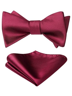 Bow Ties for Men Solid Color Self Tie Bow Tie Pocket Square Set Classic Formal Satin Bowties for Tuxedo Wedding Party