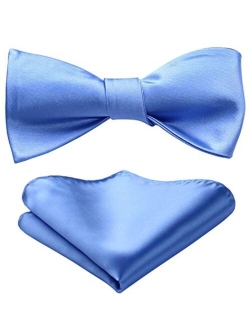 Bow Ties for Men Solid Color Self Tie Bow Tie Pocket Square Set Classic Formal Satin Bowties for Tuxedo Wedding Party