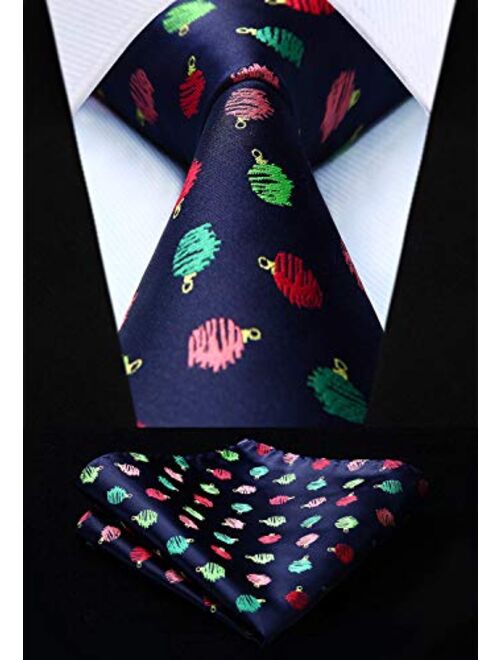 HISDERN Christmas Tie for Men Holiday Season Party Necktie & Pocket Square Set 