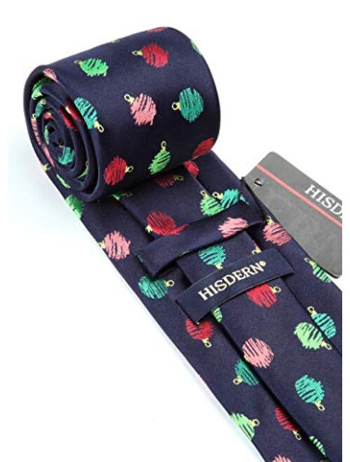 HISDERN Christmas Tie for Men, Holiday Season Party Necktie & Pocket Square Set