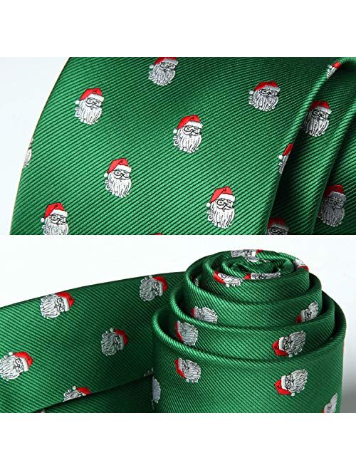 HISDERN Christmas Tie for Men, Holiday Season Party Necktie & Pocket Square Set