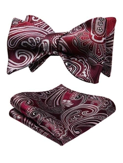 Bow Ties for Men Paisley Floral Self Tie Bow Tie and Pocket Square Set Classic Silk Tuxedo Bowtie For Wedding Party