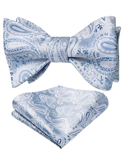Bow Ties for Men Paisley Floral Self Tie Bow Tie and Pocket Square Set Classic Silk Tuxedo Bowtie For Wedding Party
