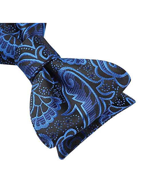HISDERN Bow Ties for Men Paisley Floral Self Tie Bow Tie and Pocket Square Set Classic Silk Tuxedo Bowtie For Wedding Party