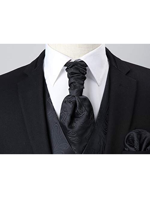HISDERN Cravat Ties for Men Wedding Ascot Tie Paisley Luxury Floral Pre-tied Handkerchief Set Satin