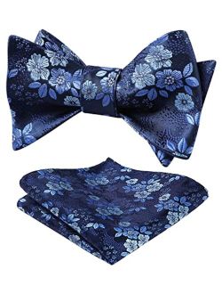 Bow Ties for Men Floral Bowties Mens Self Tie Bow Tie Handkerchief Jacquard Woven Bowtie Pocket Square Set