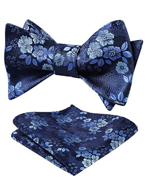 HISDERN Bow Ties for Men Floral Bowties Mens Self Tie Bow Tie Handkerchief Jacquard Woven Bowtie Pocket Square Set