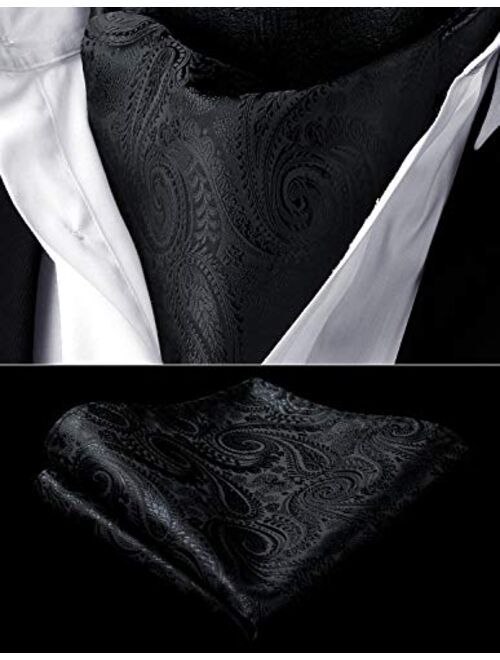 HISDERN Cravat Ascot Tie and Pocket Square Set for Men Wedding Cravat Scarf