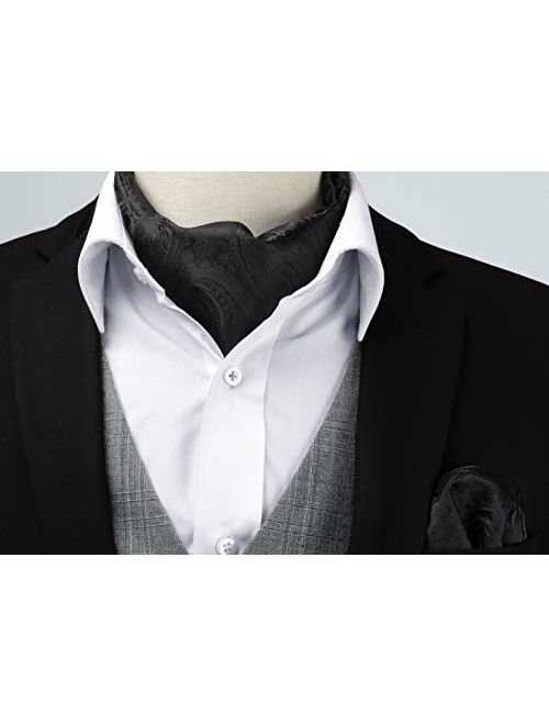 HISDERN Cravat Ascot Tie and Pocket Square Set for Men Wedding Cravat Scarf