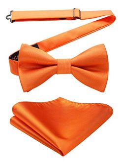 Solid Color Bow Ties for Men Pre-Tied Bow Tie and Pocket Square Formal Tuxedo Wedding Clip on Bowtie