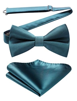 Solid Color Bow Ties for Men Pre-Tied Bow Tie and Pocket Square Formal Tuxedo Wedding Clip on Bowtie