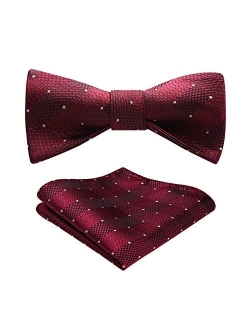 Men's Bow Tie Check plaid Polka Dots Formal Tuxedo Self Tie Bowtie With Pocket Square for Wedding Party