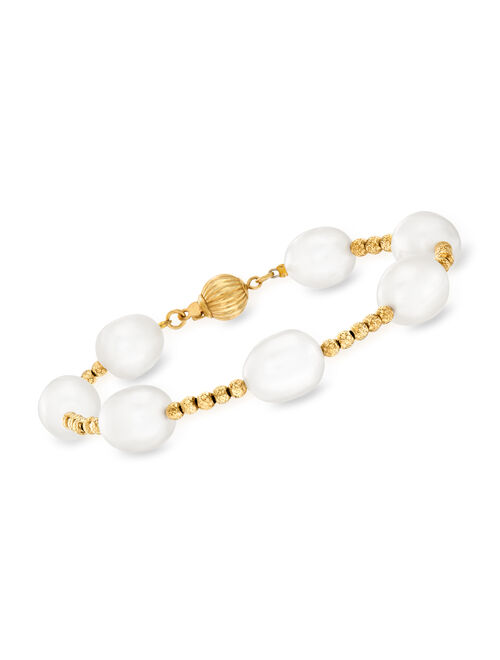 Ross-Simons 10-10.5mm Cultured Pearl and Bead Bracelet in 18kt Gold Over Sterling