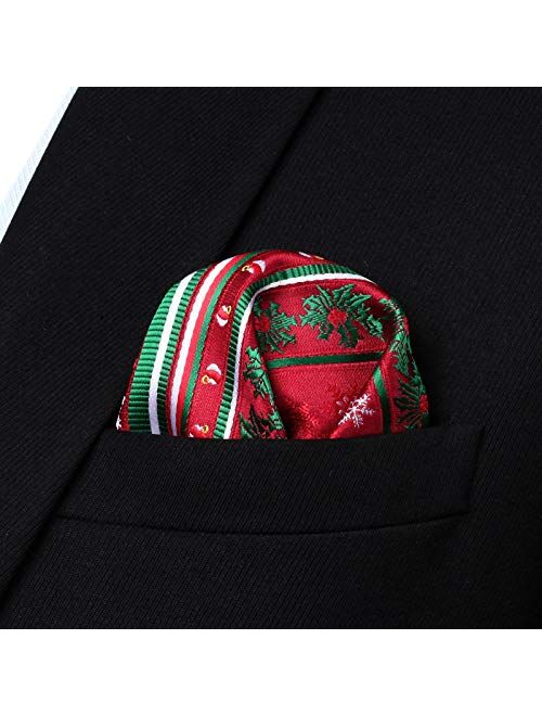 HISDERN Christmas Bow Tie and Pocket Square Set Pre Tied Bowties for Men Xmas Festival Woven Bowtie with Handkerchief