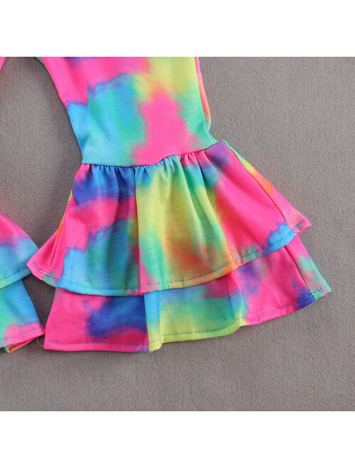 Hirigin Baby Girls Romper Colorful Tie-dye Overalls Bandage Backless Jumpsuit Flare Pants