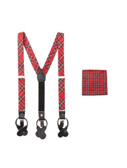 Red Christmas Plaid Boys' Suspenders and Pocket Square Set