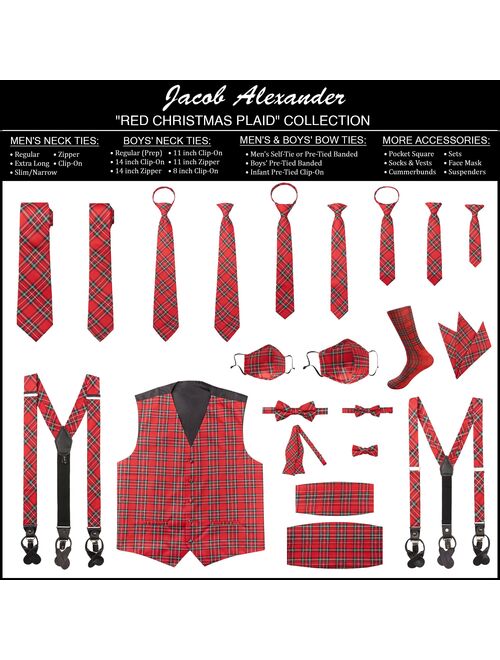 Jacob Alexander Red Christmas Plaid Boys' Suspenders and Pocket Square Set