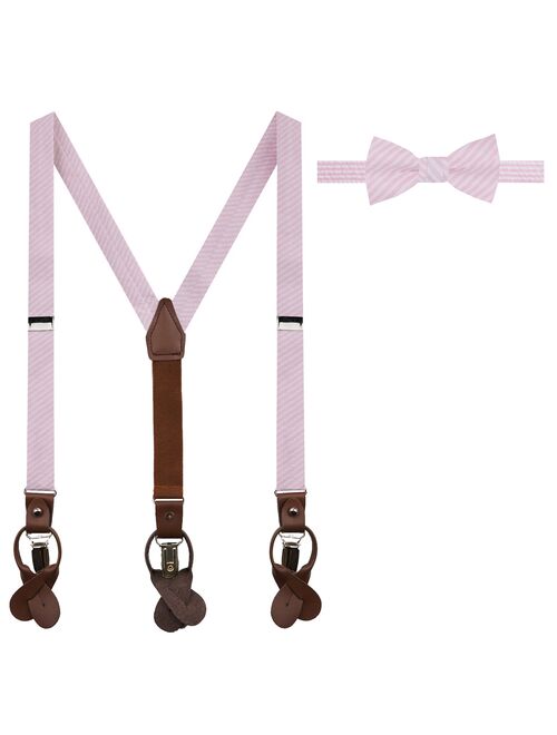 Jacob Alexander Boys' Seersucker Suspenders and Pre-Tied Banded Bow Tie Set - Pink