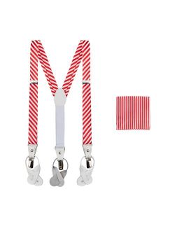 Christmas Candy Cane Red White Stripe Boys' Suspenders and Pocket Square Set