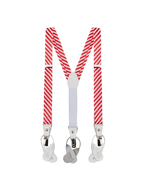 Jacob Alexander Christmas Candy Cane Red White Stripe Boys' Suspenders and Pocket Square Set