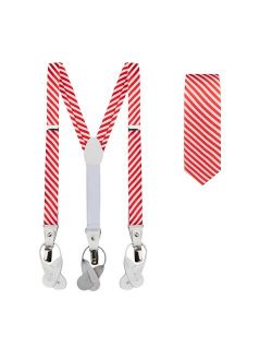 Christmas Candy Cane Red White Stripe Boys' Suspenders and Prep Neck Tie Set