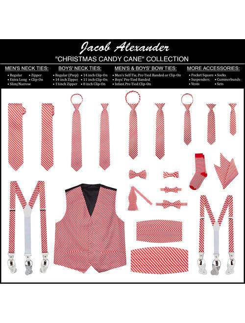Jacob Alexander Christmas Candy Cane Red White Stripe Boys' Suspenders and Prep Neck Tie Set