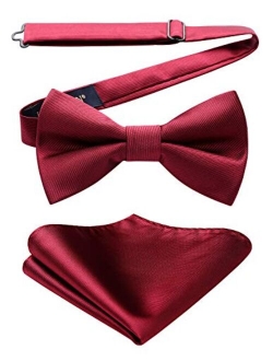 Men's Solid Color Microfiber Pre Bow Tie Pocket Square Set