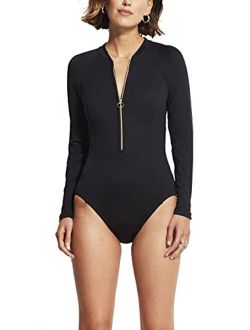 Women's Long Sleeve One Piece Surfsuit with Zip Front Swimsuit