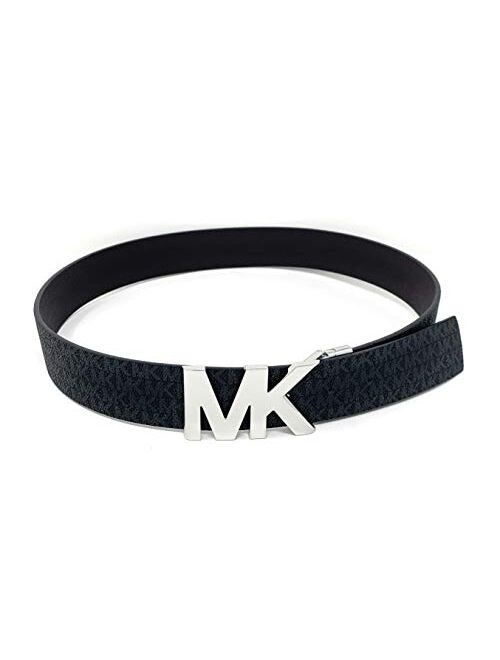 Michael Kors Signature Monogram Reversible Black/Brown Belt Silver MK Logo