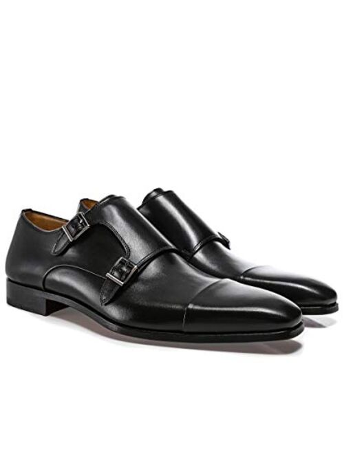 Magnanni Men's Leather Double Monk Siros Shoes Black
